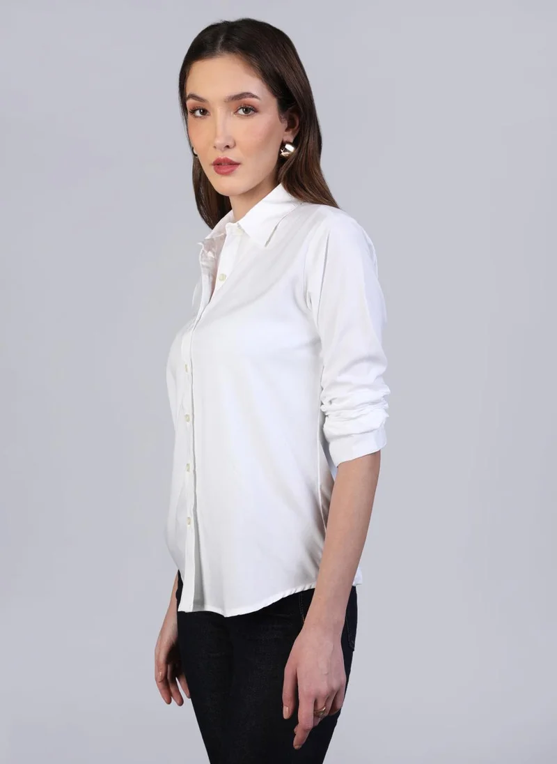 Urbano Fashion  Urbano Fashion Women's White Modal Viscose Full Sleeve Regular Fit Casual Solid Shirt with Regular Collar for Women | Best Price UAE